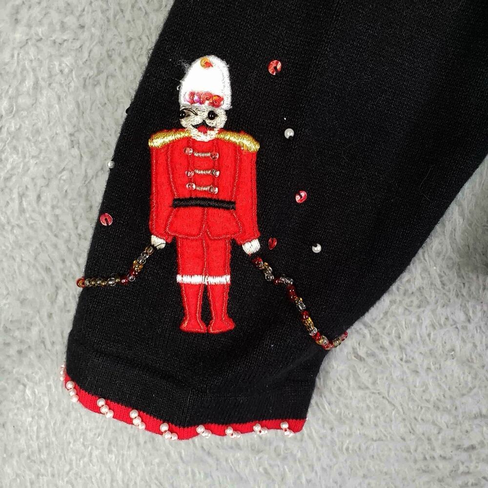 Vtg Berek Christmas Holiday Sweater Cardigan Women's Size XL Button Up Black Red - Picture 7 of 10